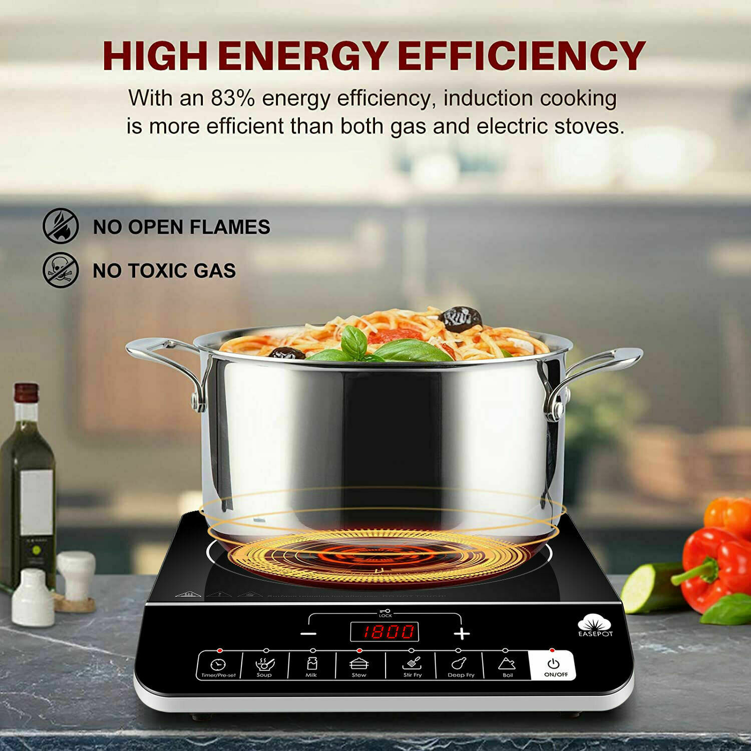 Portable Induction Cooktop 1800W Burner EASEPOT 6 Cooking Mode Cooker Hot Plate - Fresh Stock Dated February 2026