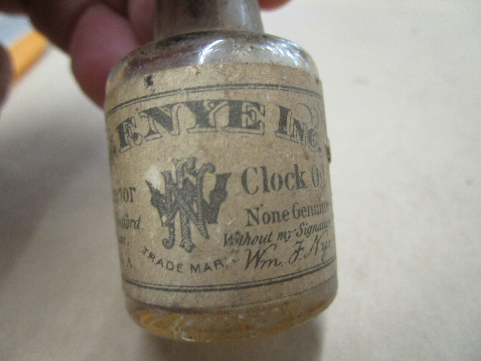 Vintage W.F. Nye Glass Bottle Clock Oil Watch Maker Repair Supplies - Fresh Stock Dated December 2025