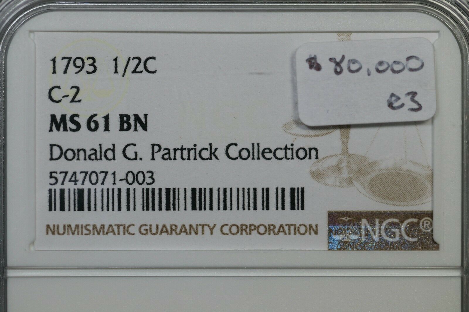 1793 C-2 R-3 NGC MS 61 BN Liberty Cap Half Cent Coin 1/2c - Fresh Stock Dated December 2025