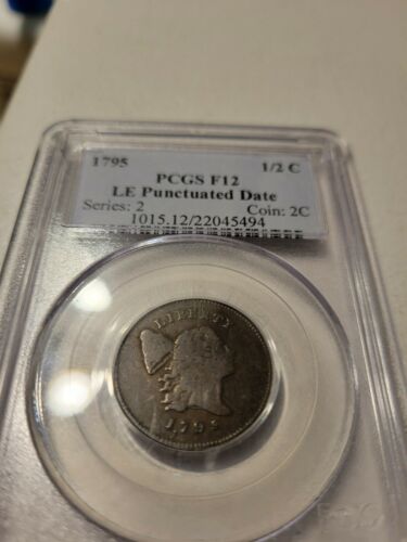 1795 Lettered edge, punctuated date half cent. PCGS F12 - Fresh Stock Dated December 2025