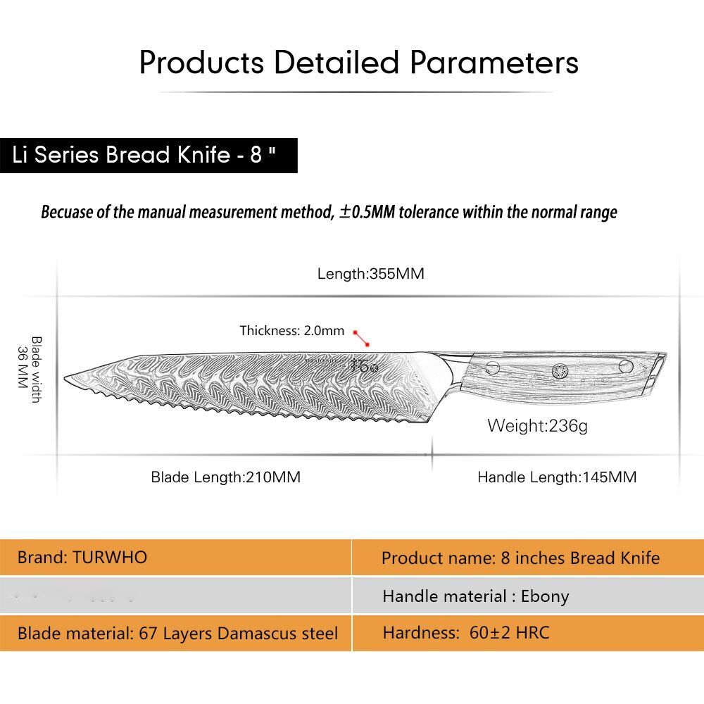 6Pcs TURWHO Kitchen Chef Knife Japanese VG10 Damascus Steel Knife + Knife Block - Fresh Stock Dated January 2026