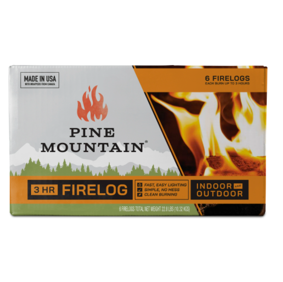 Traditional 3-Hour Firelog, Indoor&Outdoor, Easy Lighting, Clean Burning, 6 Pack - Fresh Stock Dated December 2025
