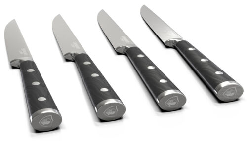 Steak Knives Set Stainless Steel 4pcs Non-Serrated Super Sharp Walnut Handles - Fresh Stock Dated January 2026