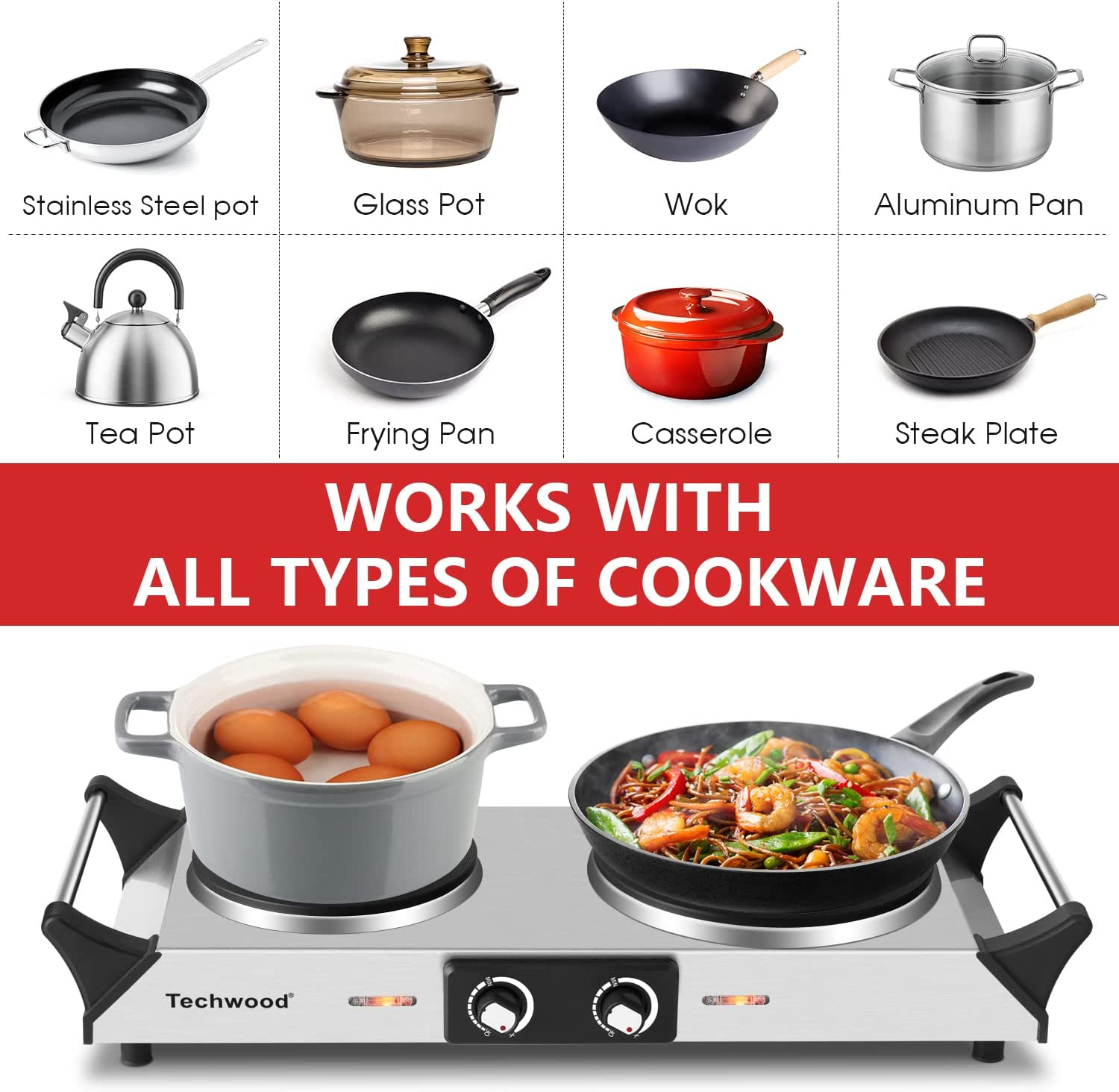 Hot Plate Techwood Doubel Burners for Cooking 1800W Countertop Electric Stove... - Fresh Stock Dated January 2026