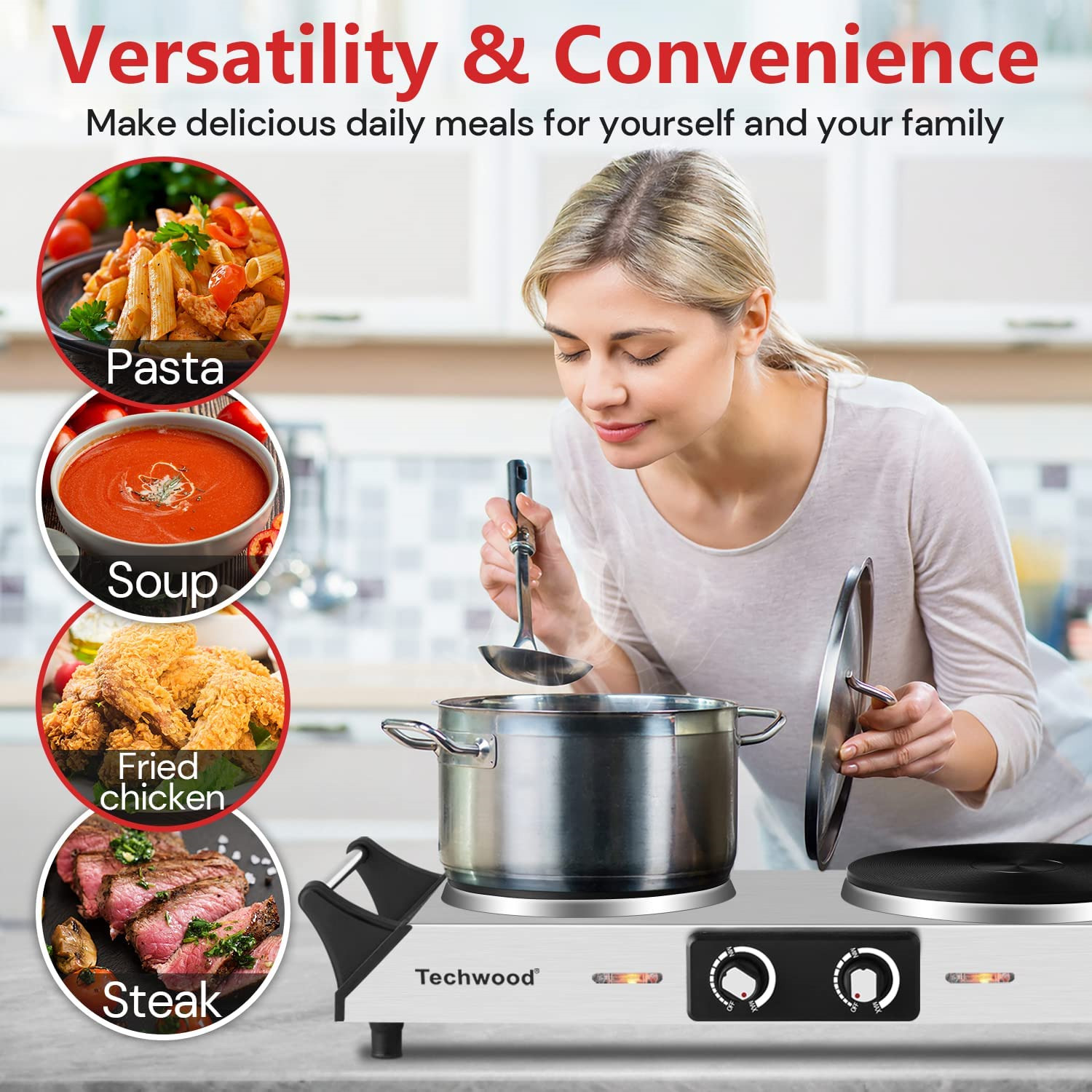 Hot Plate Techwood Doubel Burners for Cooking 1800W Countertop Electric Stove... - Fresh Stock Dated January 2026