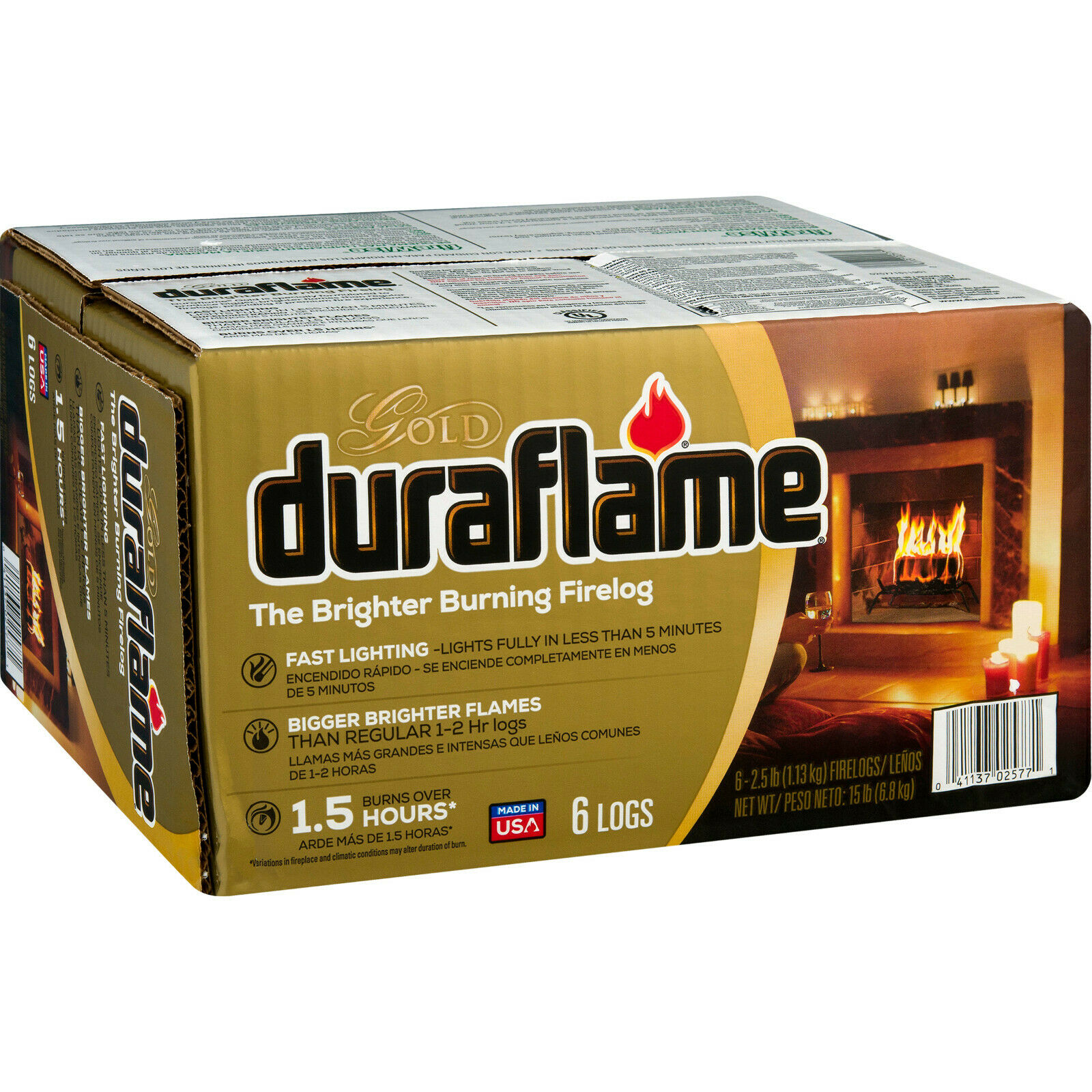 Duraflame Gold Brighter Burning 2.5 lb Firelogs 6-Pack Case Burns Over 1.5 Hours - Fresh Stock Dated January 2026