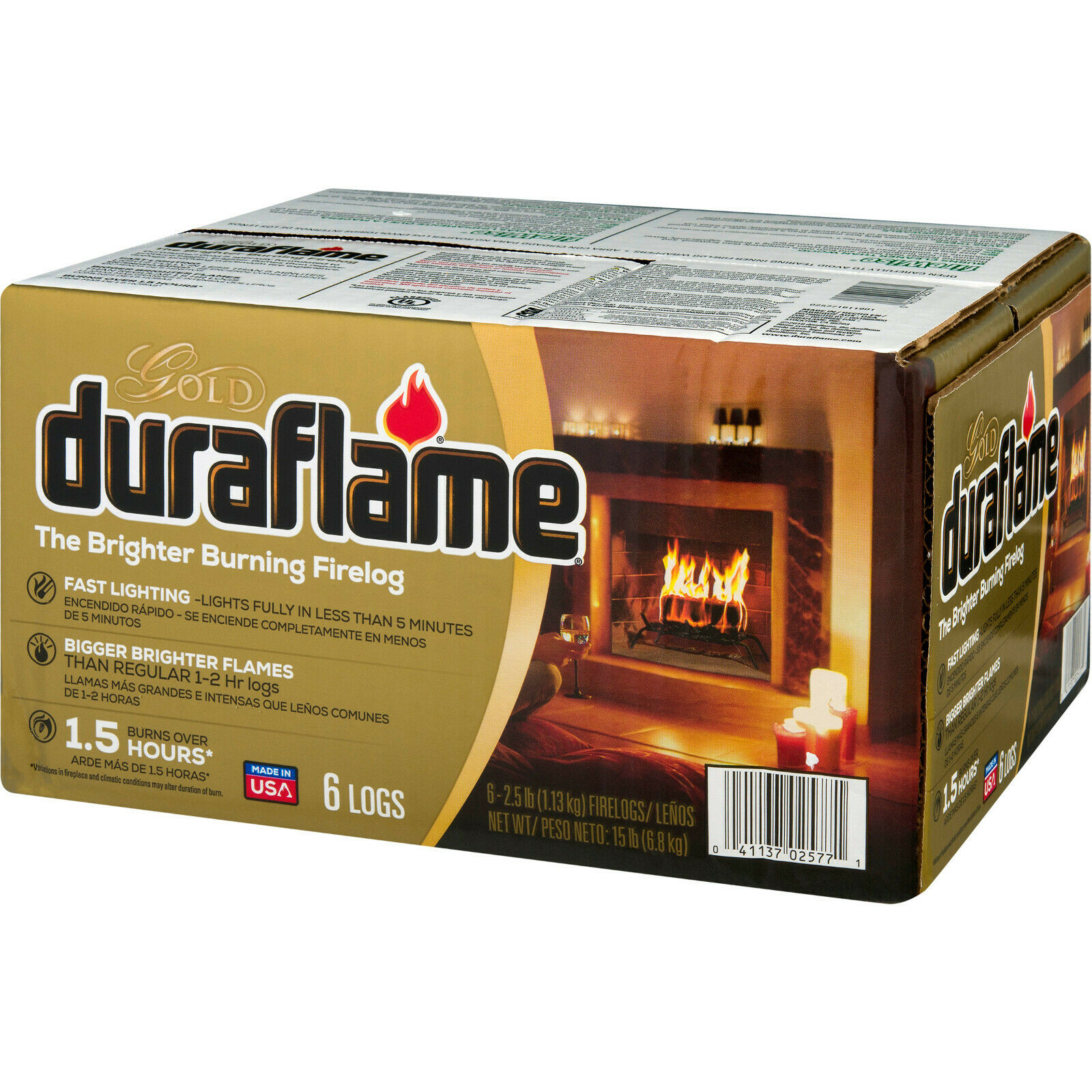 Duraflame Gold Brighter Burning 2.5 lb Firelogs 6-Pack Case Burns Over 1.5 Hours - Fresh Stock Dated January 2026