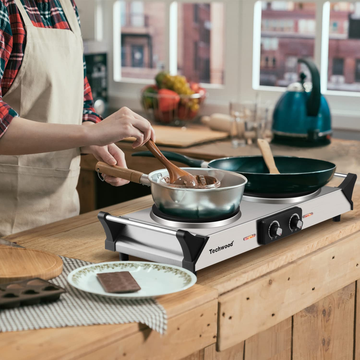 Hot Plate Techwood Doubel Burners for Cooking 1800W Countertop Electric Stove... - Fresh Stock Dated January 2026