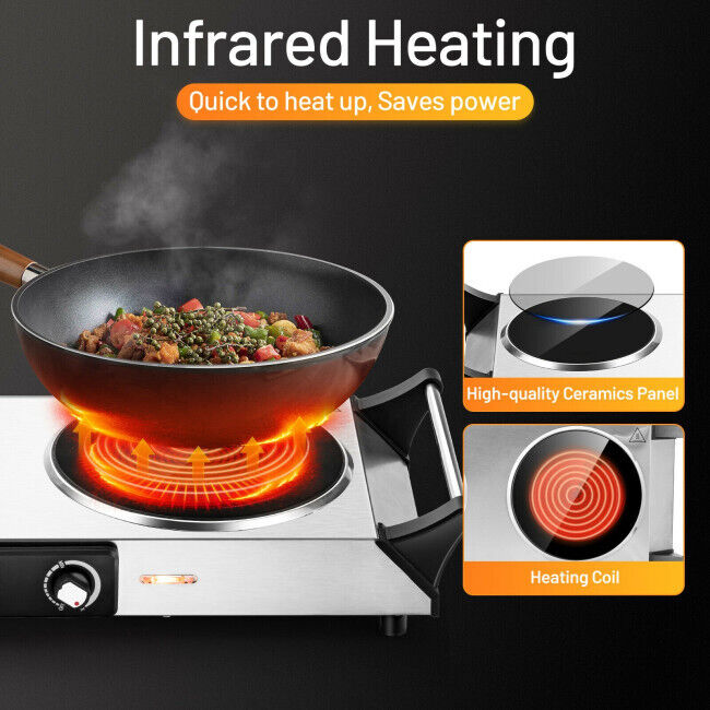 Electric Stove Double Infrared Ceramic Hot Plate Pan Cooking Two Control Cooktop - Fresh Stock Dated February 2026