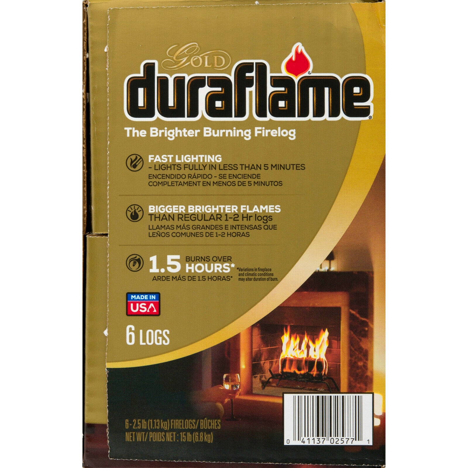 Duraflame Gold Brighter Burning 2.5 lb Firelogs 6-Pack Case Burns Over 1.5 Hours - Fresh Stock Dated January 2026