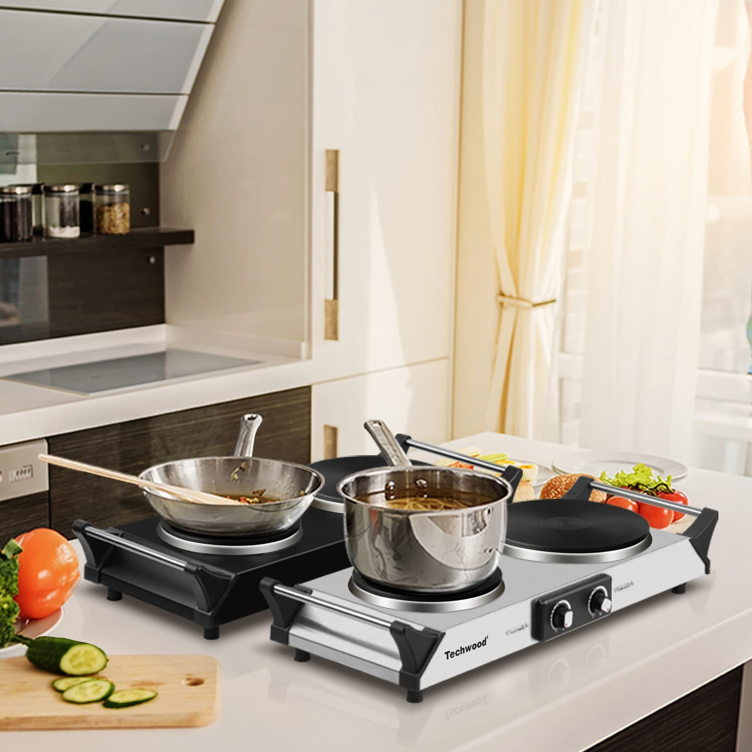 Hot Plate Techwood Doubel Burners for Cooking 1800W Countertop Electric Stove... - Fresh Stock Dated January 2026