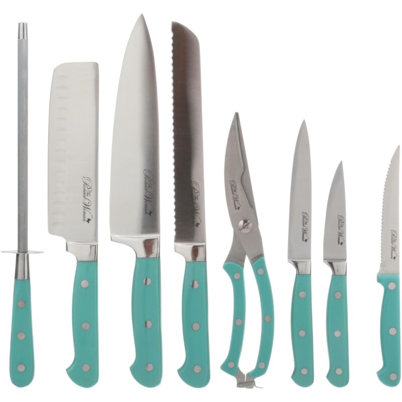 Turquoise Cutlery Set 14-Piece The Pioneer Woman Block Kitchen Best Gift - Fresh Stock Dated January 2026