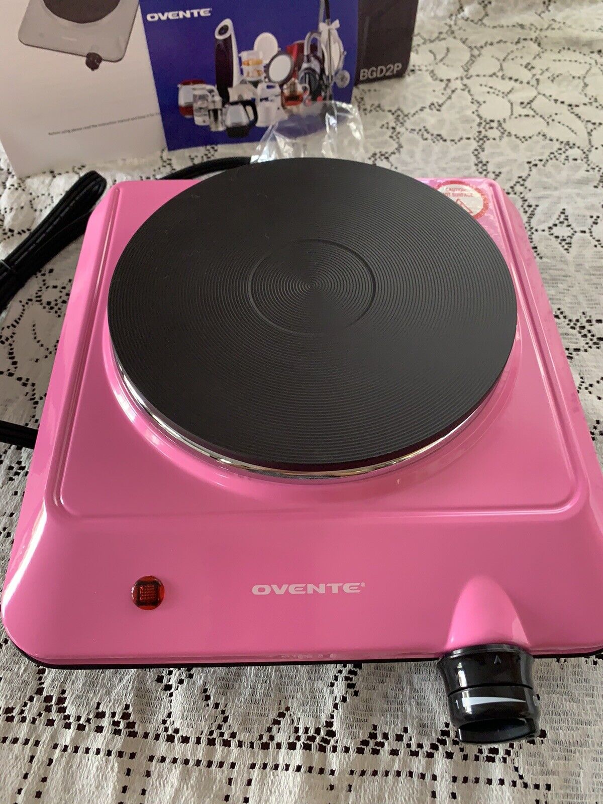 Portable OVENTE Electric Single Burner 7” Inch Durable Iron Cast 1000W BGD2P NEW - Fresh Stock Dated February 2026