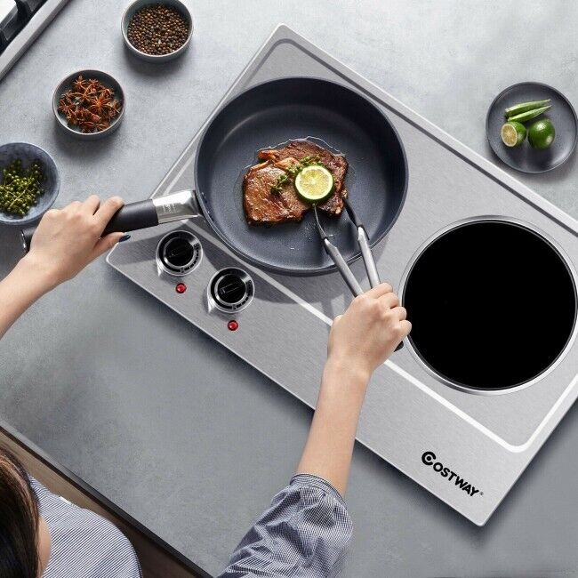 Electric Hot Plate Ceramic Double Cooktop Infrared Burner 1800W Stainless Steel - Fresh Stock Dated February 2026