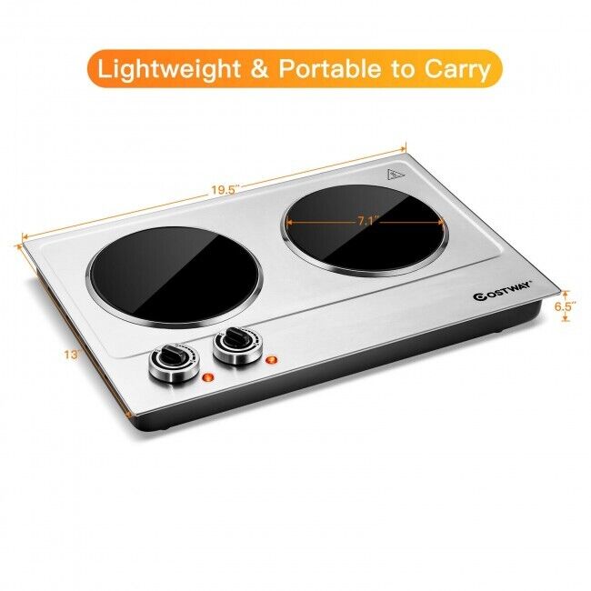 Electric Hot Plate Ceramic Double Cooktop Infrared Burner 1800W Stainless Steel - Fresh Stock Dated February 2026