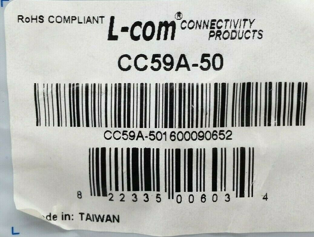 L-Com CC59A-50 - RG59A/U Coaxial Cable - Fresh Stock Dated December 2025