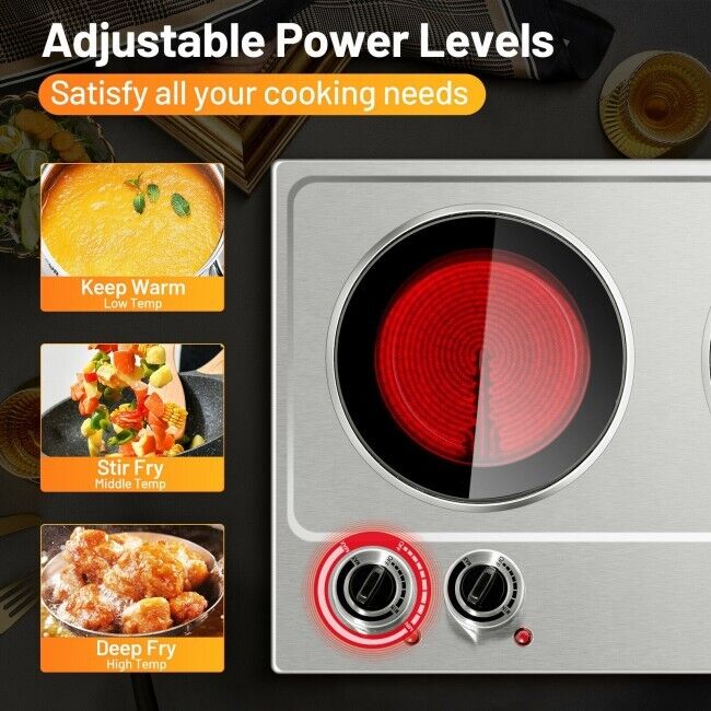 Electric Hot Plate Ceramic Double Cooktop Infrared Burner 1800W Stainless Steel - Fresh Stock Dated February 2026