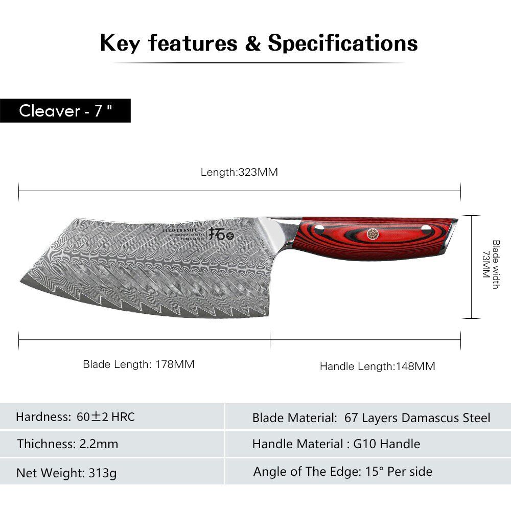 6x TURWHO Bread Cleaver Boning Chef Knife Japanese VG10 Damascus Knfe Block Set - Fresh Stock Dated February 2026