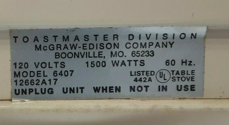 Vintage Toastmaster Buffet Range Model 6407 Double Burner White Instruction Book - Fresh Stock Dated February 2026