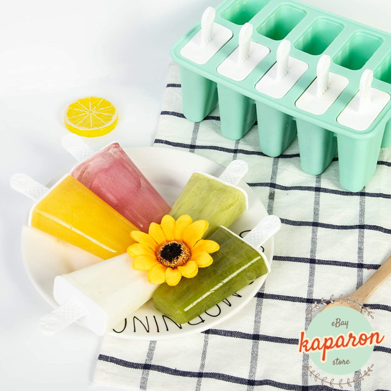 Ice Pop Molds Cavity of 10 Food Grade Silicone Frozen Ice Popsicle Makers Tools - Fresh Stock Dated February 2026