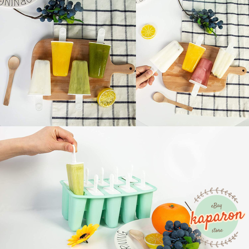 Ice Pop Molds Cavity of 10 Food Grade Silicone Frozen Ice Popsicle Makers Tools - Fresh Stock Dated February 2026