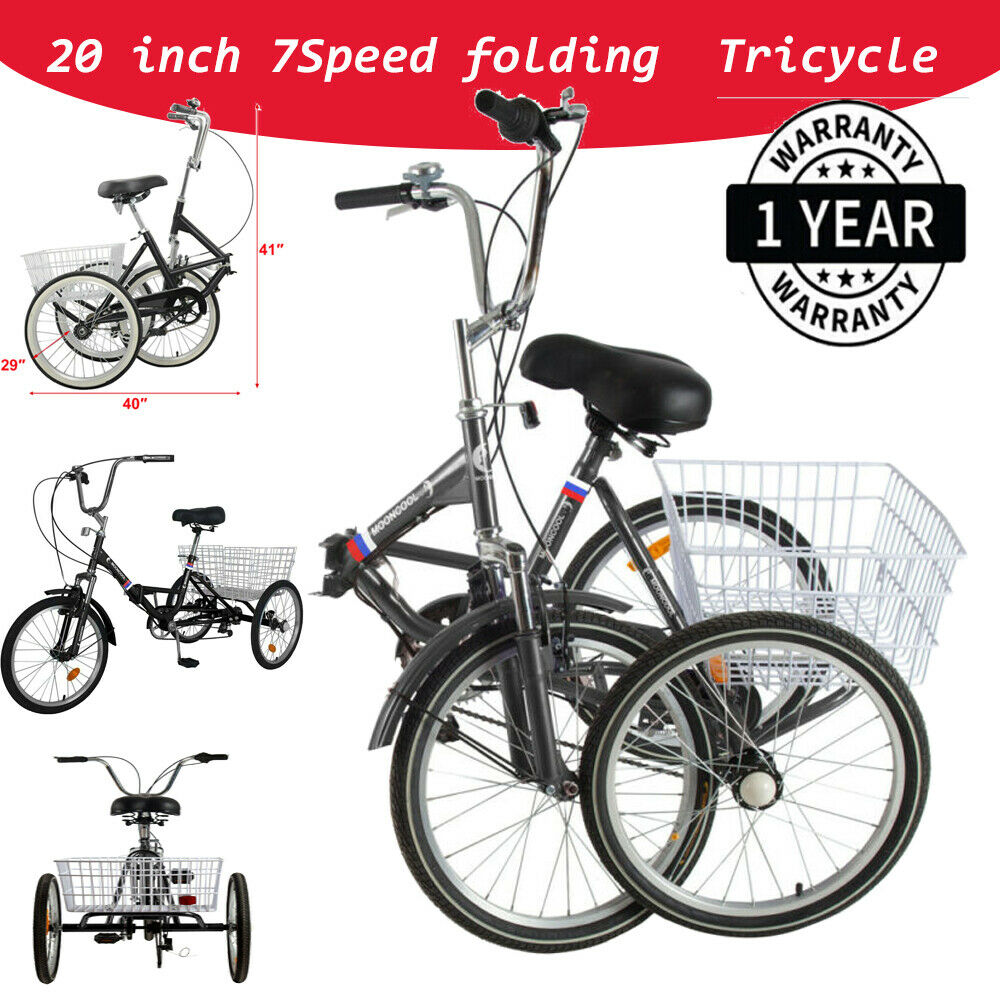 Foldable Adult Tricycle 20inch Wheels Folding Tricycle 7 Speed Cruiser Bike Gift - Fresh Stock Dated December 2025