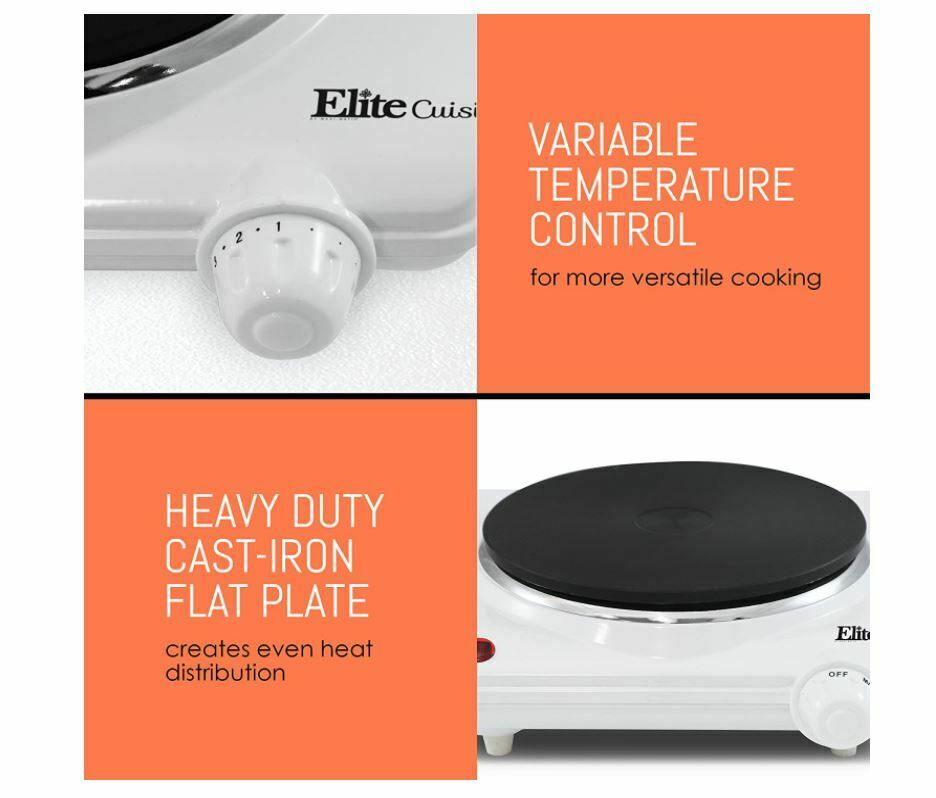Elite Gourmet Countertop Electric Hot Burner, Temperature Controls Easy to Clean - Fresh Stock Dated February 2026