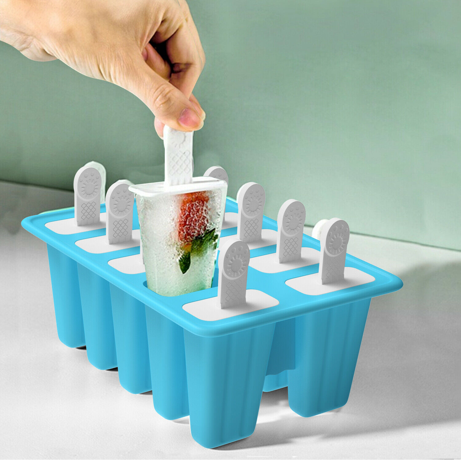 New Silicon 10Cell Ice Cream Mold DIY Frozen Popsicle Kitchen Ice Tray Cover Lid - Fresh Stock Dated January 2026