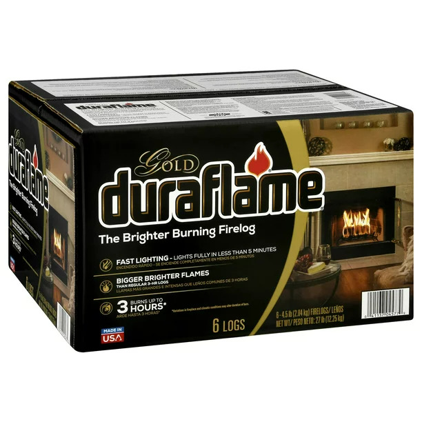 Duraflame Fire Logs 6 Pack - 4.5lb Bright Burning 3 Hour Burn Time Fast Lighting - Fresh Stock Dated December 2025