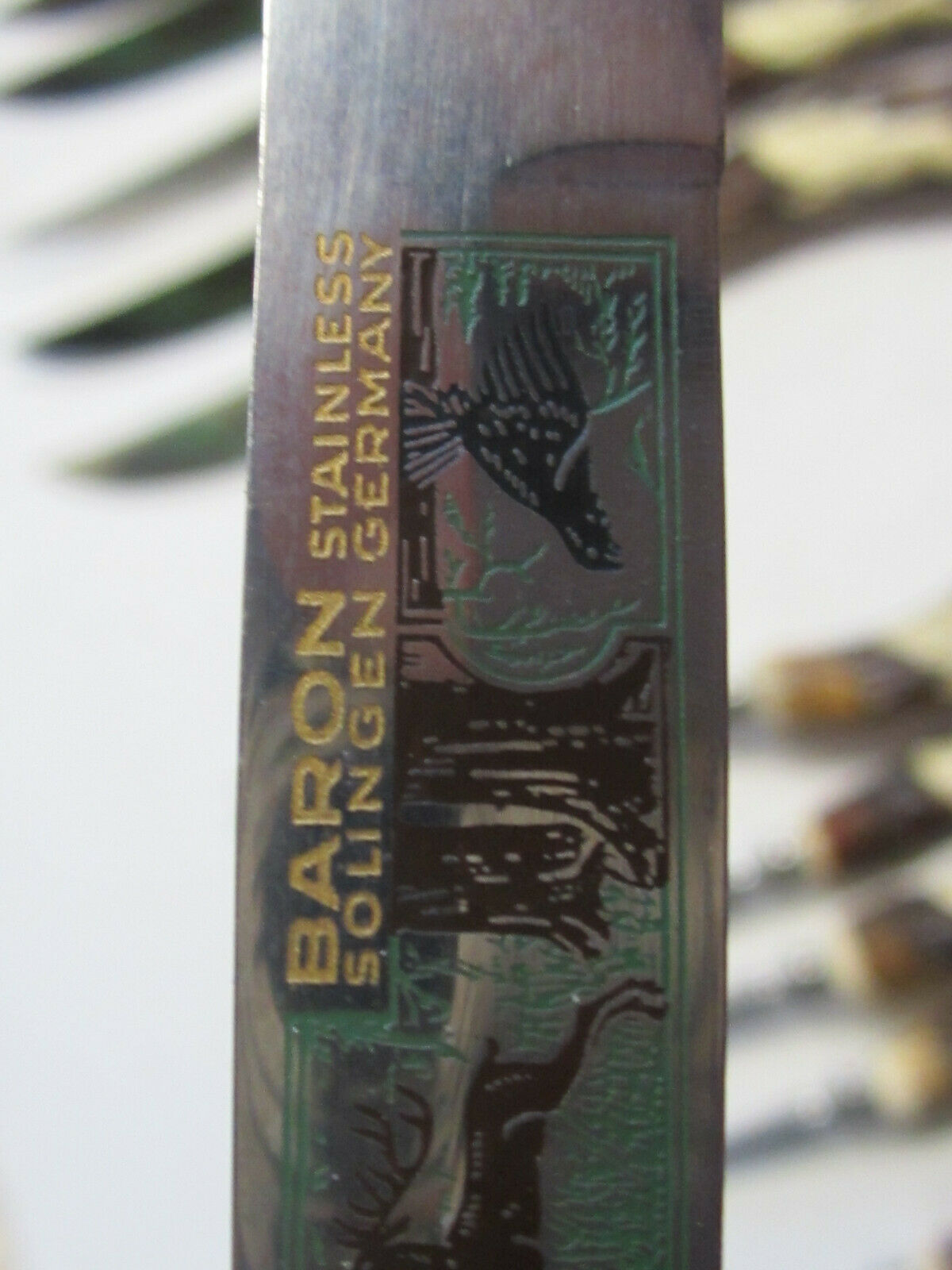 VINTAGE BARON 6 STEAK KNIVES AND 6  FORKS WITH ANTLER HANDLES MADE IN GERMANY - Fresh Stock Dated January 2026