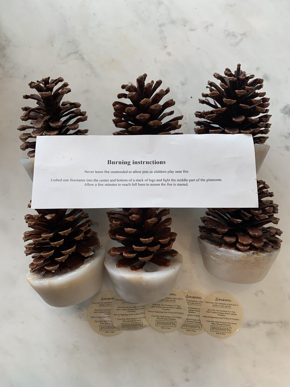 NOS RH Set of 6 Natural Pinecone Fire Starters Parrafin Wax Palm Oil Wood Chips - Fresh Stock Dated January 2026