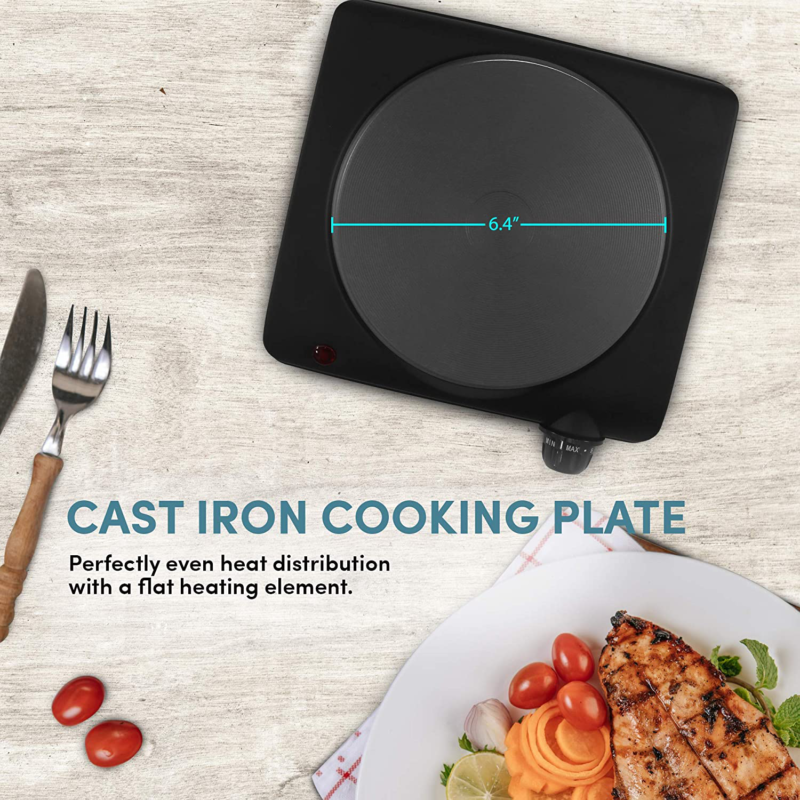 Elite Gourmet Single Electric Flat Cast Iron Heating Plate Burner Power Indicato - Fresh Stock Dated February 2026