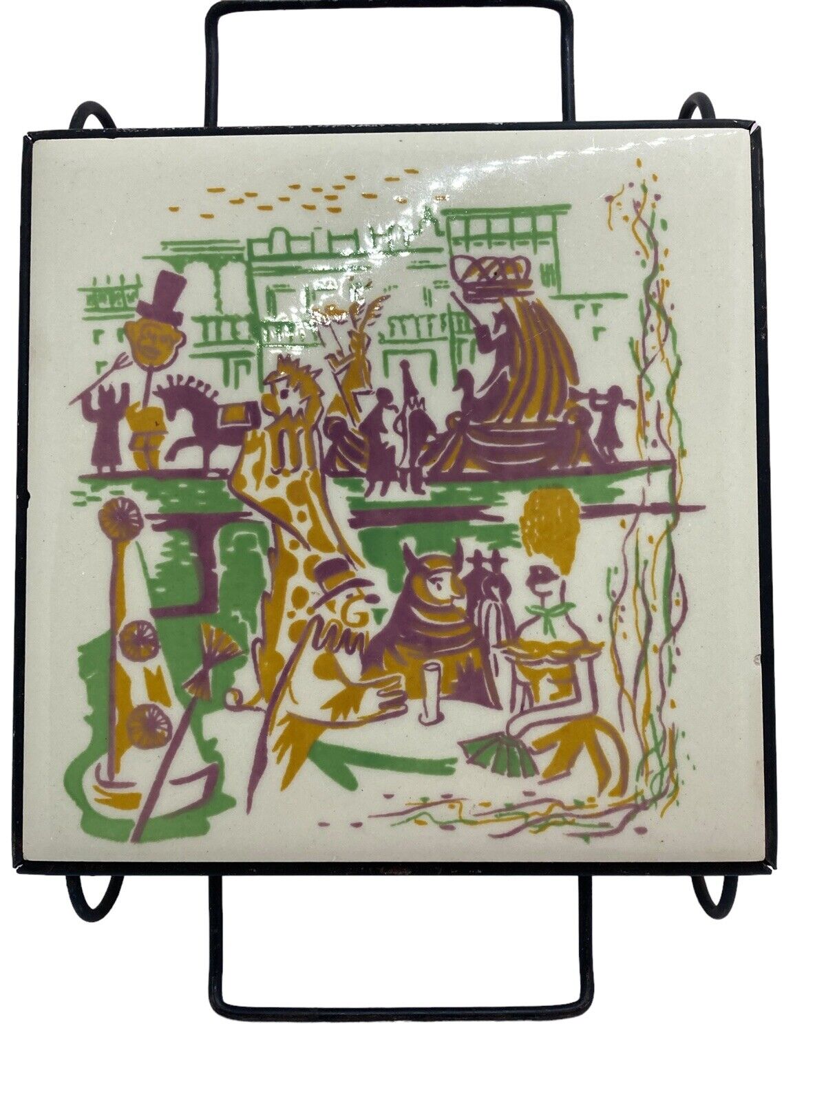 Vintage MCM Electric Food Warmer Ceramic Tile Mardi Gras Design Hot Plate Noplug - Fresh Stock Dated January 2026