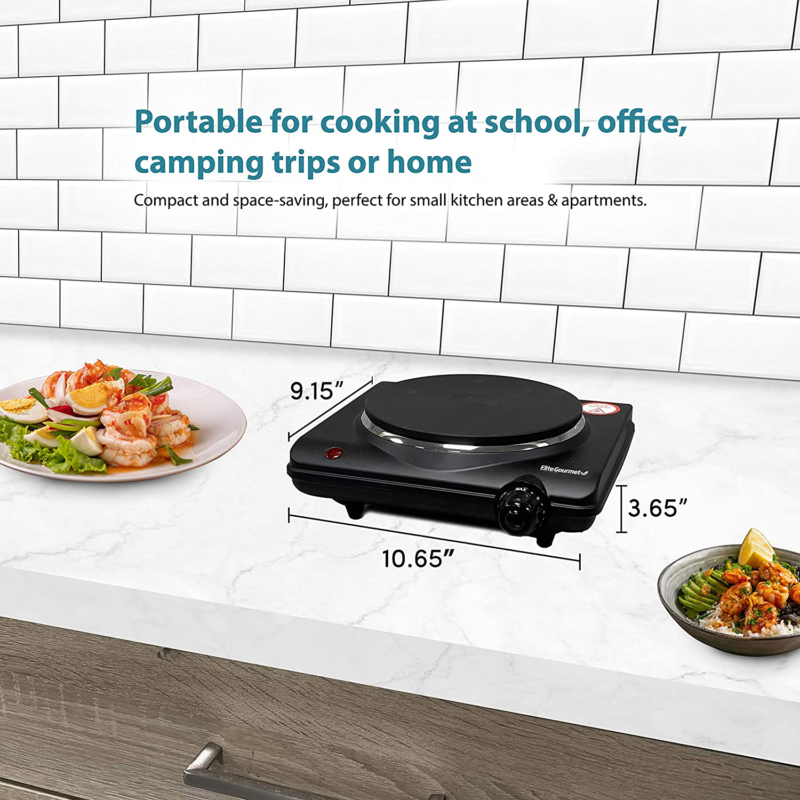 Elite Gourmet Single Electric Flat Cast Iron Heating Plate Burner Power Indicato - Fresh Stock Dated February 2026