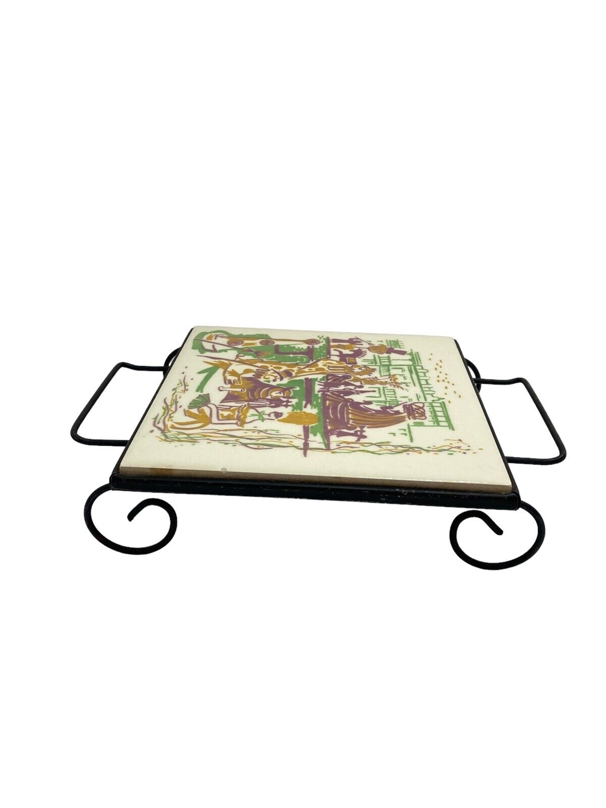 Vintage MCM Electric Food Warmer Ceramic Tile Mardi Gras Design Hot Plate Noplug - Fresh Stock Dated January 2026