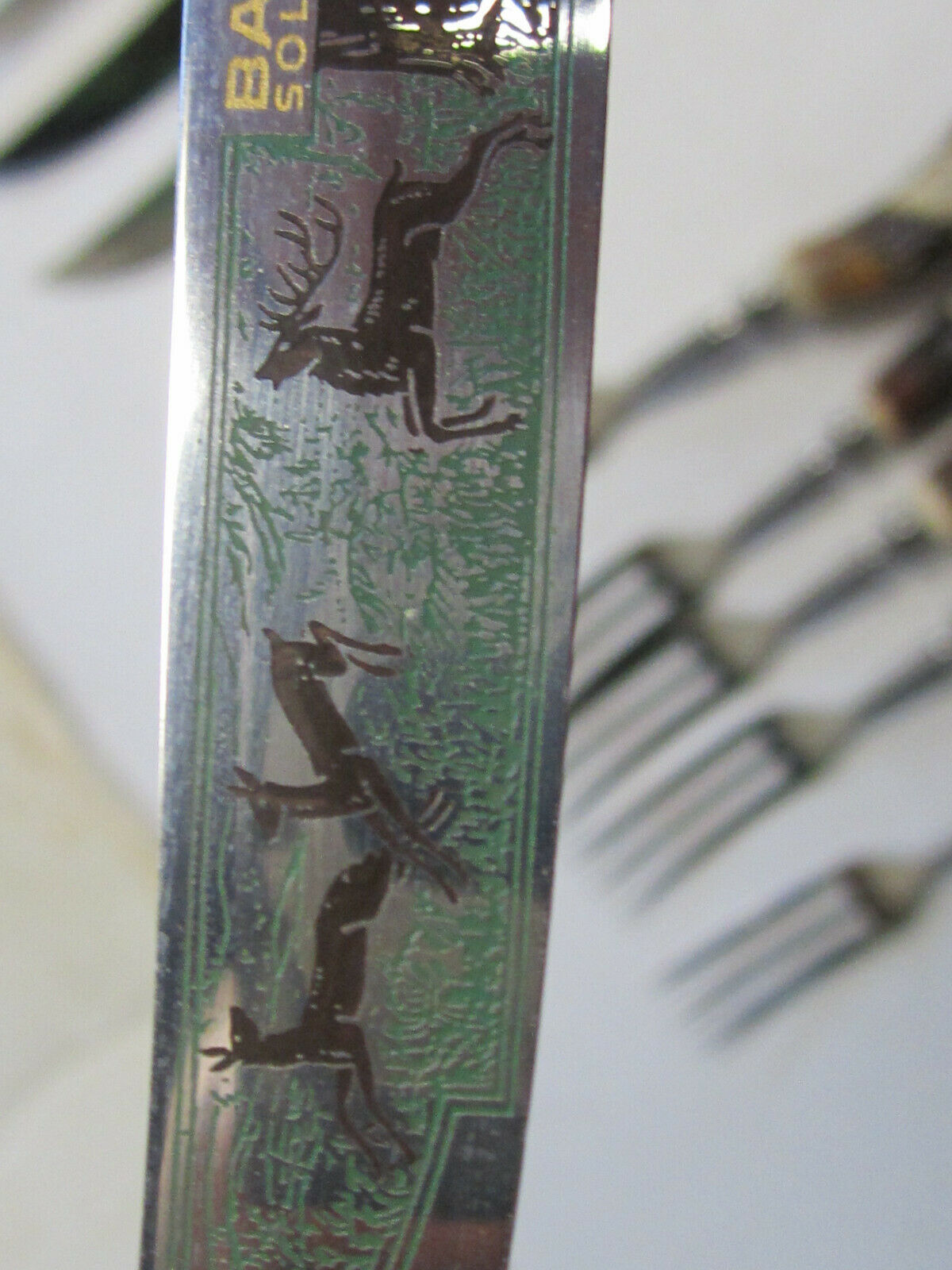 VINTAGE BARON 6 STEAK KNIVES AND 6  FORKS WITH ANTLER HANDLES MADE IN GERMANY - Fresh Stock Dated January 2026