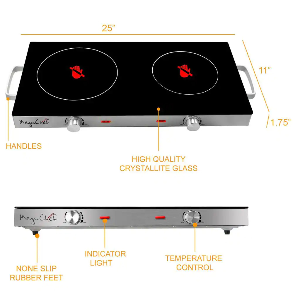 2-Burner 6 In. Stainless Steel Infrared Countertop Hot Plate Food Warmer - Fresh Stock Dated February 2026