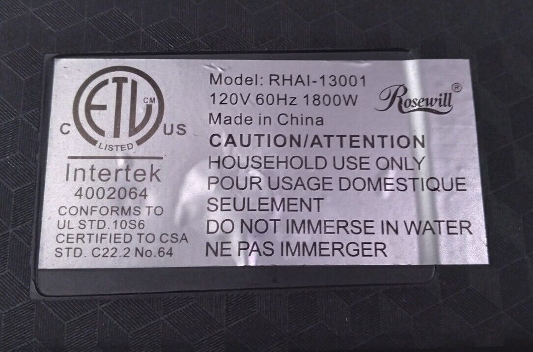 Rosewill RHAI13001 1800W Induction Cooker Black Hot Plate - Fresh Stock Dated February 2026