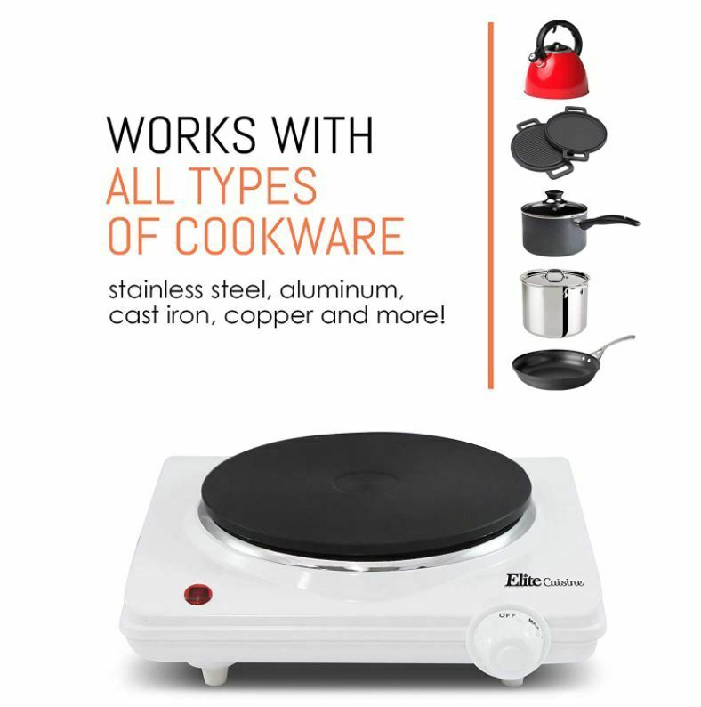 Elite Gourmet Countertop Electric Hot Burner, Temperature Controls Easy to Clean - Fresh Stock Dated February 2026