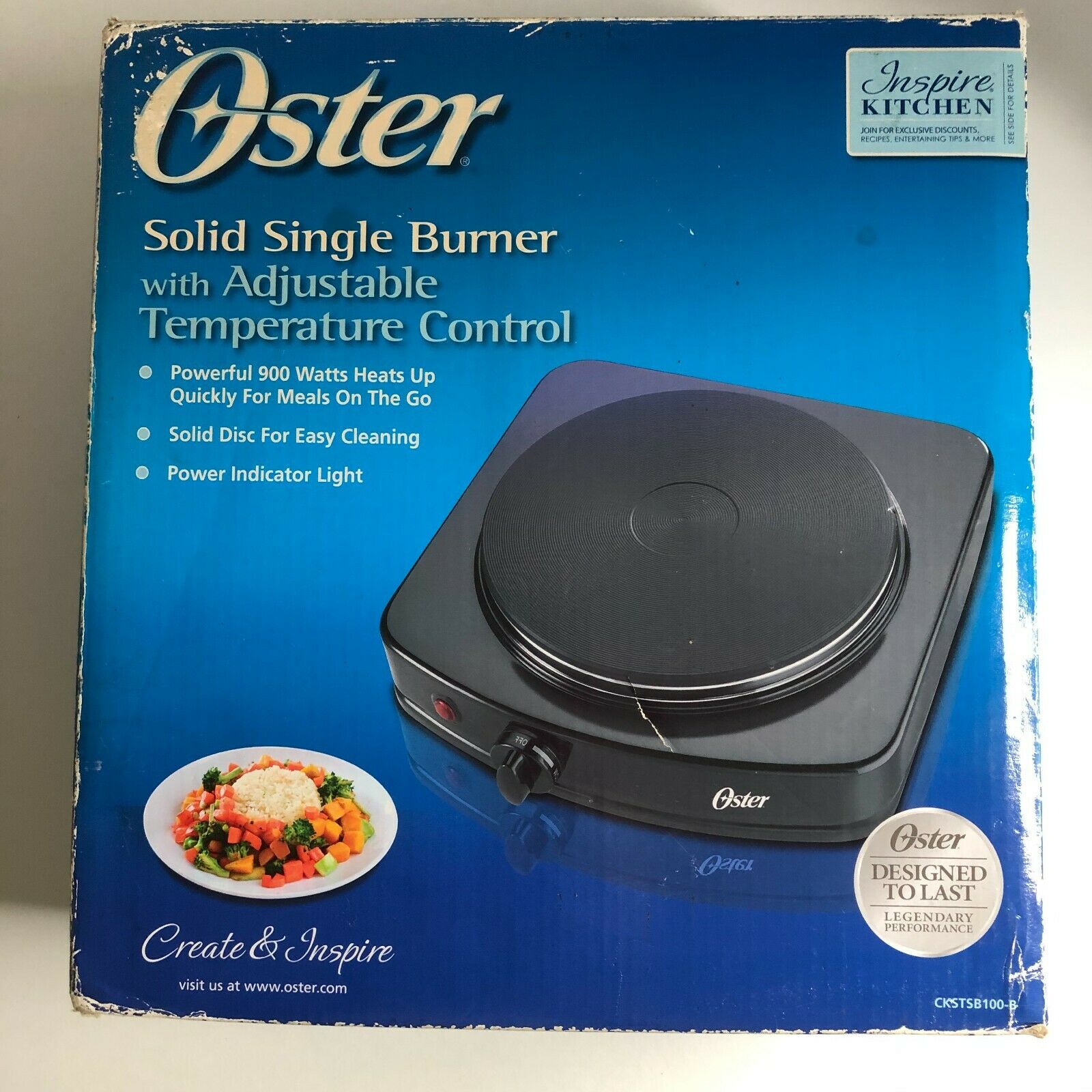 OSTER kitchen burner Hotplate Black Solid Single CKSTSB100-B 900 Watts - Fresh Stock Dated February 2026