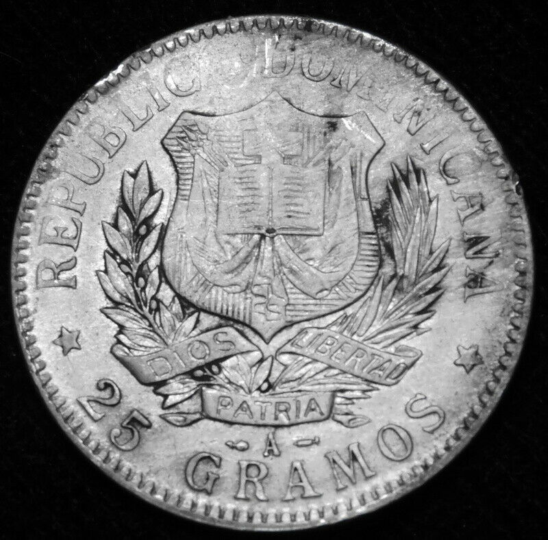 1897 One Peso  Large Silver Coin of Dominican Republic  1897  A47-458 - Fresh Stock Dated December 2025