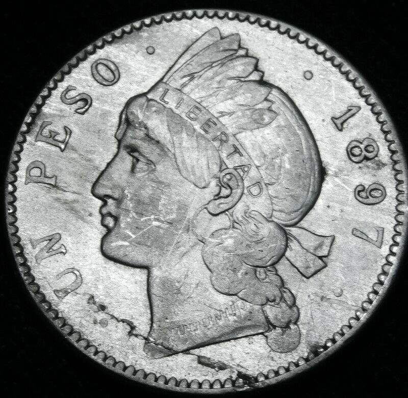 1897 One Peso  Large Silver Coin of Dominican Republic  1897  A47-458 - Fresh Stock Dated December 2025