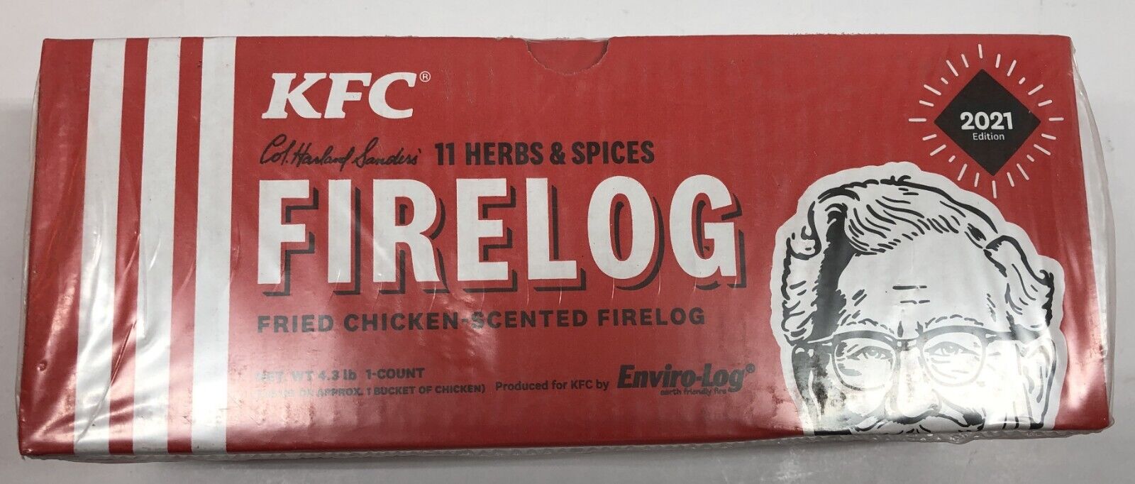 KFC Firelog Fried Chicken Scented 11 Herbs & Spices 2021 Edition New Enviro-Log - Fresh Stock Dated January 2026