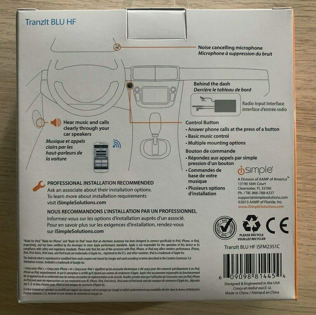 iSimple ISFM2351 TranzIt BLU HF Bluetooth Enabled FM Transmitter - Fresh Stock Dated January 2026