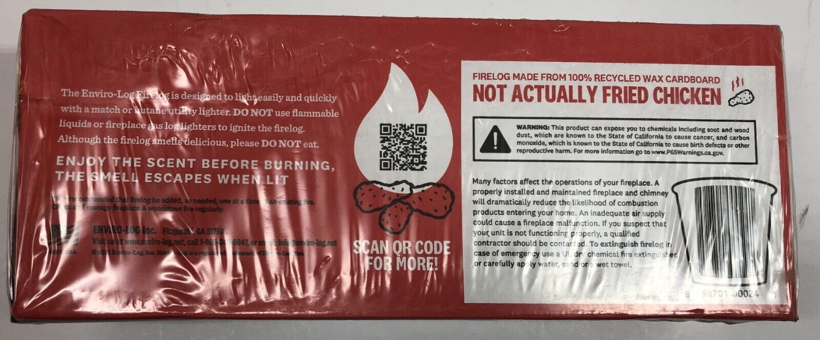 KFC Firelog Fried Chicken Scented 11 Herbs & Spices 2021 Edition New Enviro-Log - Fresh Stock Dated January 2026