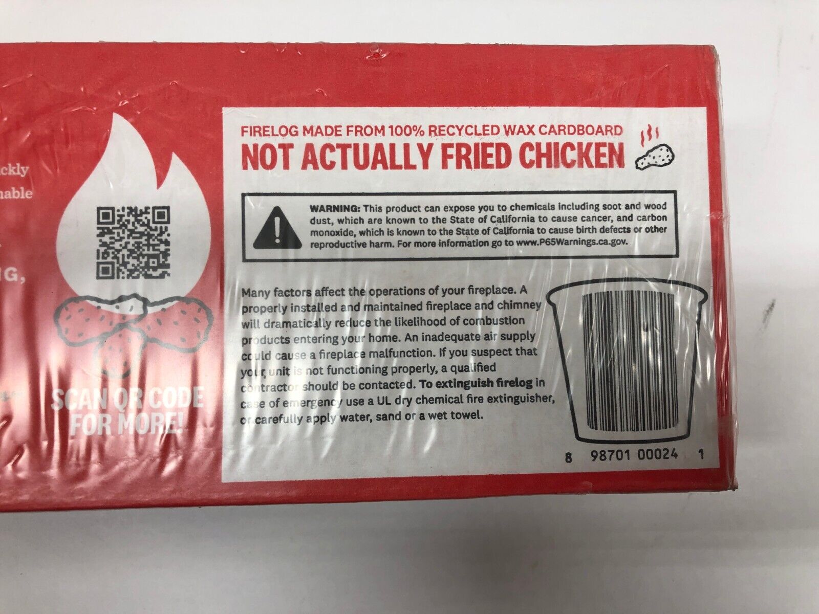 KFC Firelog Fried Chicken Scented 11 Herbs & Spices 2021 Edition New Enviro-Log - Fresh Stock Dated January 2026