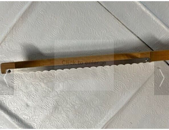 NEW- Fiddle Bow Bread Knife and Matching Wooden Cutting Board with Crumb Catcher - Fresh Stock Dated February 2026