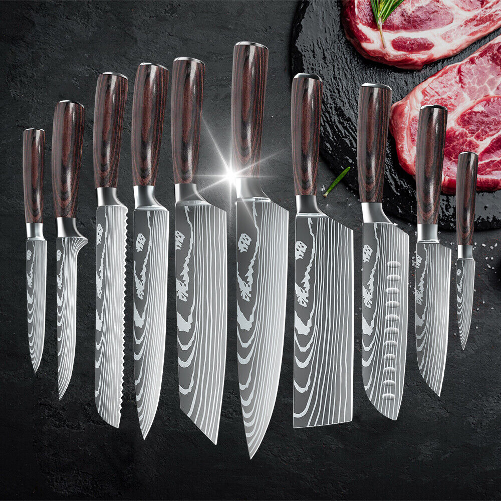 10pcs Kitchen Knife Set Japanese Damascus Pattern Chef Knives Stainless Steel US - Fresh Stock Dated February 2026