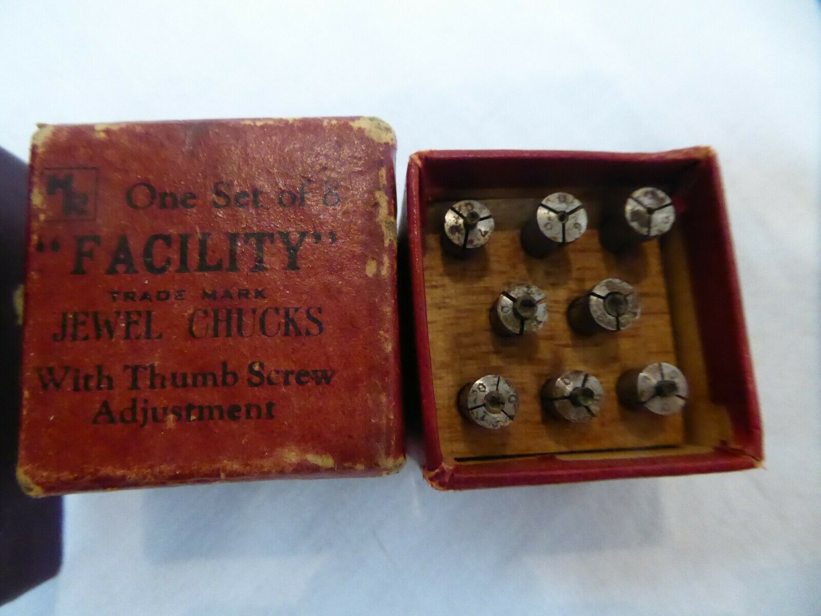 vintage facility jewel ckucks set of 8 with thumb screw adjustment & set of pins - Fresh Stock Dated December 2025