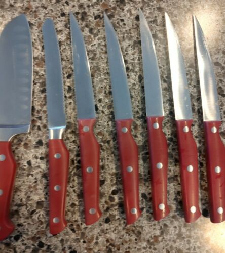 15 pc Paula Deen Red Handled Knife Acacia Wood block set * missing scissors - Fresh Stock Dated January 2026